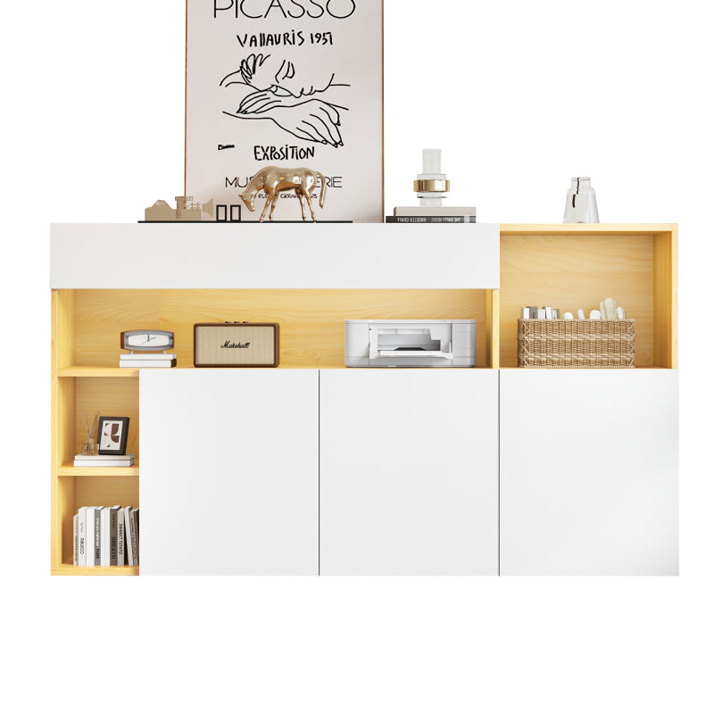LED Sideboard Breite 140cm, Multifunktionales Sideboard,Kommode, Highboard , Luxuriöses Sideboard für Wohnzimmer, Eckschrank für Flur, Schrank für Schlafzimmer, Weiß und Eiche