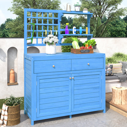 Holz Gartenschrank,Gartenschrank mit Regalen  Outdoor Schrank, Gartenschrank Geräteschuppen Terrassenschrank, Balkonschrank, Gerätehaus, Garten Möbel, Blau