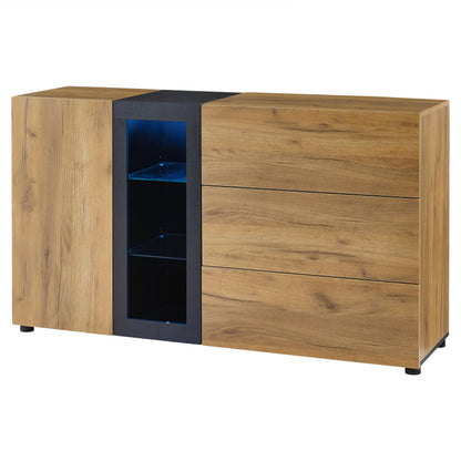 Sideboard, Modernes Anrichte Schrank Buffetschrank Sideboard mit 3 Schubladen,Accent Konsolentisch-Aufbewahrungsschrank mit Glas, Breite 140 cm