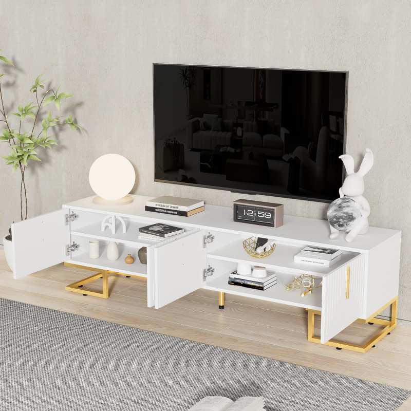 TV-Schrank, lowboard mit strukturierter Tür, TV-Möbel, goldenen Griffen und goldenen Füßen