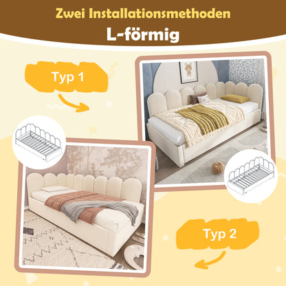 Polsterbett Daybett 90x200cm,Tagesbett Schlafsofa mit Ausziehbett 90x190cm, Kinderbett mit Lattenrost, Samt,Beige, ohne Matratze