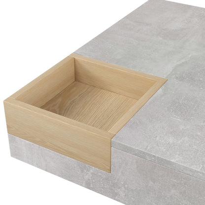 Couchtisch Wohnzimmertisch Beistelltisch mit herausnehmbarer Aufbewahrungsbox, Betongrau und Holzfarbe, 72*72*30 cm.