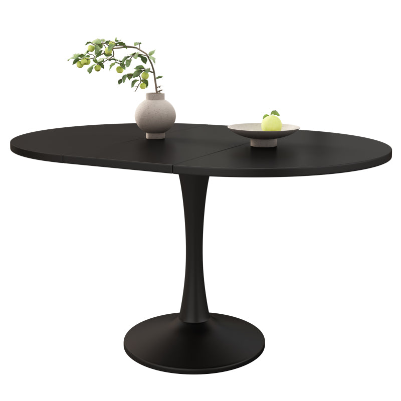 Ausziehbarer Esstisch, ovaler Esstisch, Länge 100/140 x Breite 100 x Höhe 75 cm, Schwarz