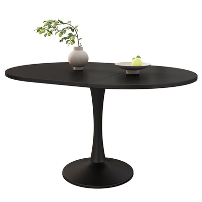 Ausziehbarer Esstisch, ovaler Esstisch, Länge 100/140 x Breite 100 x Höhe 75 cm, Schwarz