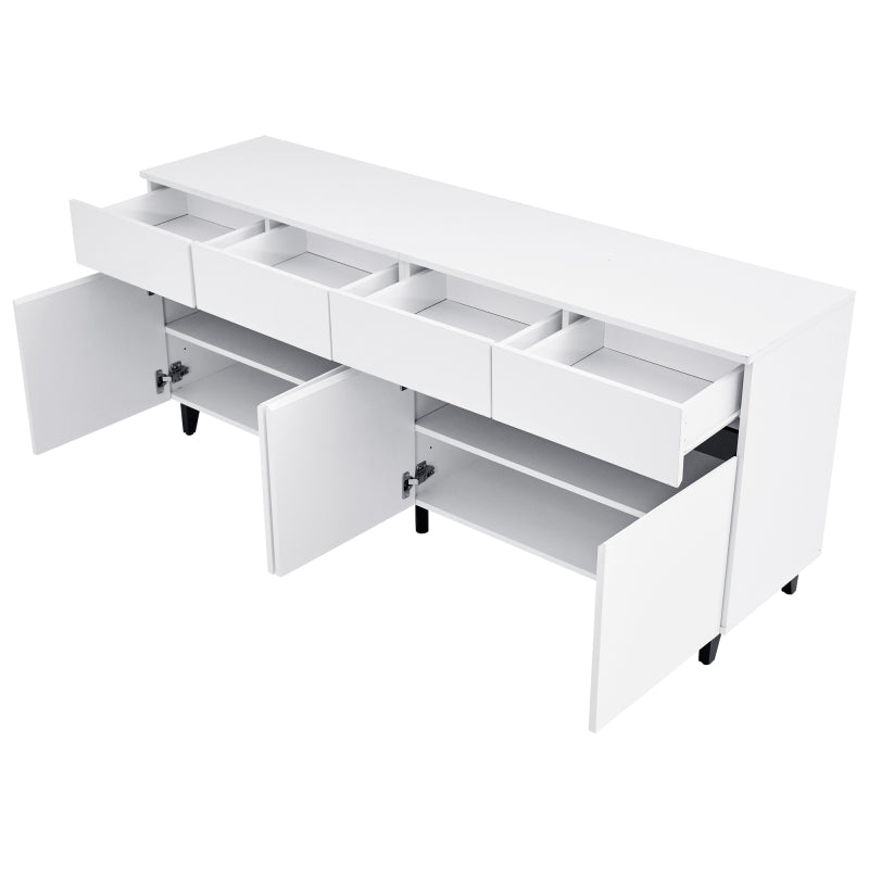 Hochglanz Sideboard, Kommoden,Highboard, Schubladenkommoden mit 4 Schubladen2 Türen und höhenverstellbaren Regalböden, weiß
