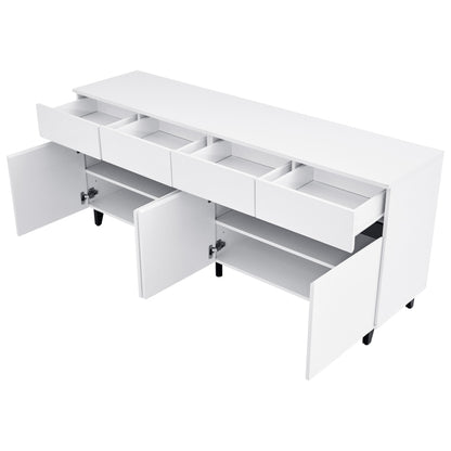 Hochglanz Sideboard, Kommoden,Highboard, Schubladenkommoden mit 4 Schubladen2 Türen und höhenverstellbaren Regalböden, weiß