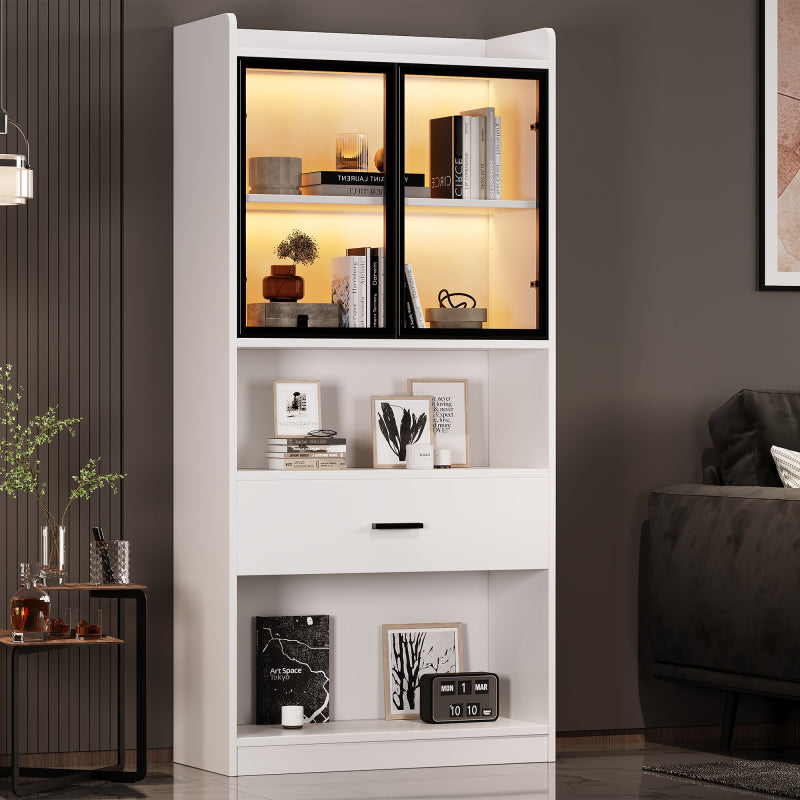 Curio Vitrine mit Licht, 16 Farben Licht, Sammlerstücke Schrank Display Regal, Bücherregal Vitrine für Wohnzimmer, weiß