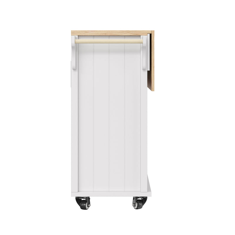 Kücheninsel mit herausnehmbaren Trennwänden, Esszimmerwagen mit Arbeitsplatte, Buffetschrank, Esszimmerwagen mit Holzmaserung, seitlicher Handtuchhalter, mit Weinregal, mit Rollen, weiß