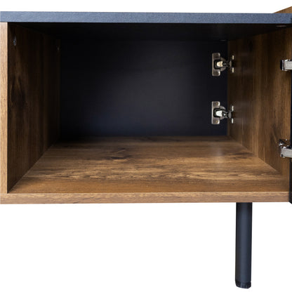90 cm Schwarze und Holzfarbene Couchtisch – Moderner Stil, Zwei Offene Fächer und Zwei Türen, Dämpfende Scharniere