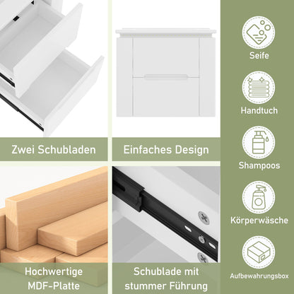 60x46x48.5cm wandhängend Badezimmerschränk, komplett lackiert, LED-Radarsensor-Beleuchtung, zwei Schubladen, leise Gleitschienen, Zwei seitliche Ablagen, Waschtisch, integriertes Waschbecken, weiß