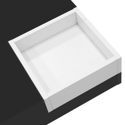Couchtisch, Hochglanz-Wohnzimmertisch, Beistelltisch mit abnehmbarer Aufbewahrungsbox, Farbblockweiß und Schwarz, 72*72*30 cm, Mit LED-Lichteffekt.