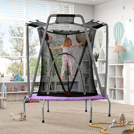 Trampolin Set für den Innen- und Außenbereich, Gewichtskapazität: 50 kg, Größe(H*L): 157x147 cm, Lila/Grau