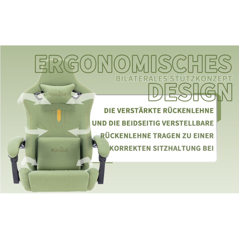 Gaming Stuhl Computerstuhl Ergonomischer Gaming Chair mit Fußstütze Bürostuhl Ergonomischer Computerstuhl mit Lendenwirbelstütze Grün