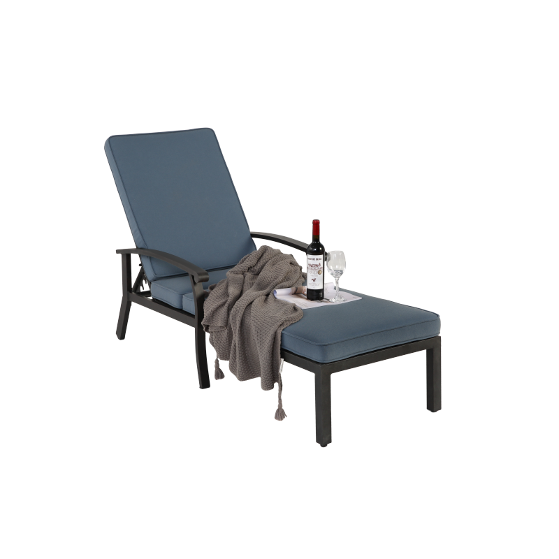 Lounge Patio Chair with Cotton Cushion, Adjustable Reclining Rust-Resistant Aluminum  Poolside Chaise Lounge Furniture, Waterproof Blue Cushion (1pc)