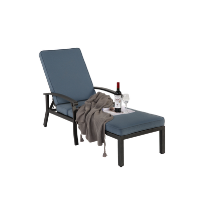 Lounge Patio Chair with Cotton Cushion, Adjustable Reclining Rust-Resistant Aluminum  Poolside Chaise Lounge Furniture, Waterproof Blue Cushion (1pc)