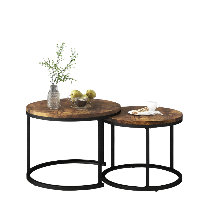Runder Couchtisch 2er Set Satz Couchtisch Wohnzimmer Runder geschachtelter Beistelltisch 2 Runder Beistelltisch (Braun)