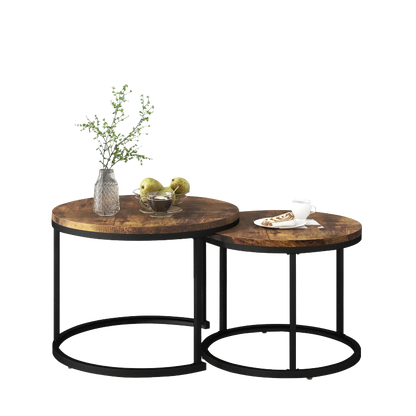 Runder Couchtisch 2er Set Satz Couchtisch Wohnzimmer Runder geschachtelter Beistelltisch 2 Runder Beistelltisch (Braun)