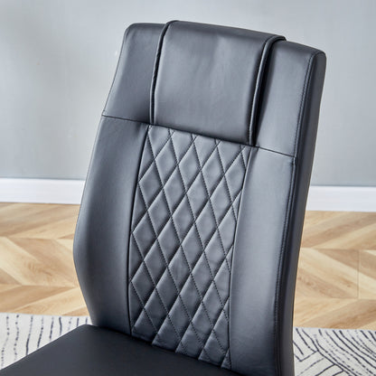 Schwarzer PU-Stuhl im nordischen Stil (vier Stühle im Inneren einer Kiste) - mit Netznähtdesign, glänzende silberne Metallbeine