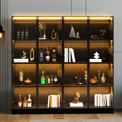 Staubdichte LED-Glasvitrine mit gehärteter Glastür, Vitrine, Bücherregal, Badezimmer 70×40×160 cm Schwarze