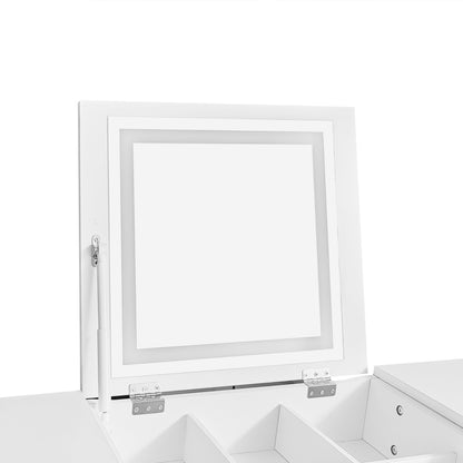 Weißer Schminktisch(Ohne Stühle), Enthält LED-Spiegel mit einstellbarer Helligkeit, luxuriösem vergoldetem Zubehör und mehreren Stauräumen, mit 4 Schubladen, Schreibtisch univer, Weiß