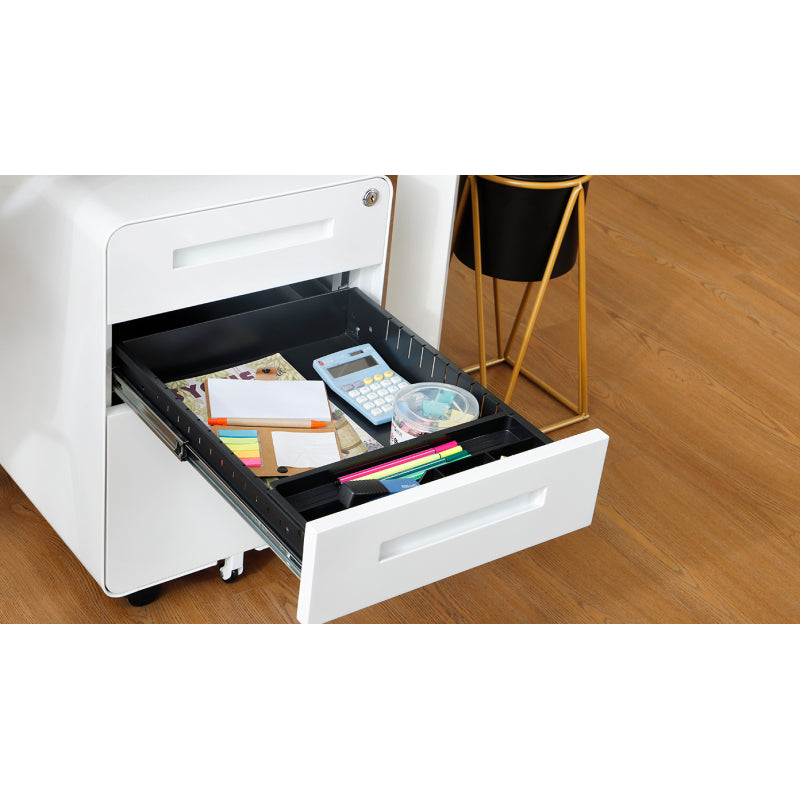 3 Drawer Mobile File Cabinet Under Desk Office,Simple Style Versatile Storage Cabinet for Legal/Letter/A4 Files, 5 Wheel Design Anti-Tilting Cold Rolled Steel Waterproof Moisture-Proof White