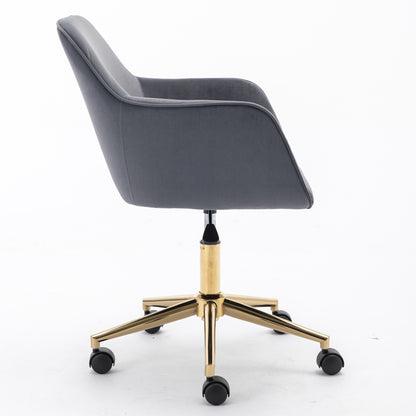 Neuer höhenverstellbarer Drehstuhl aus Samtstoff für das Büro im Innenbereich mit goldenen Beinen, grau