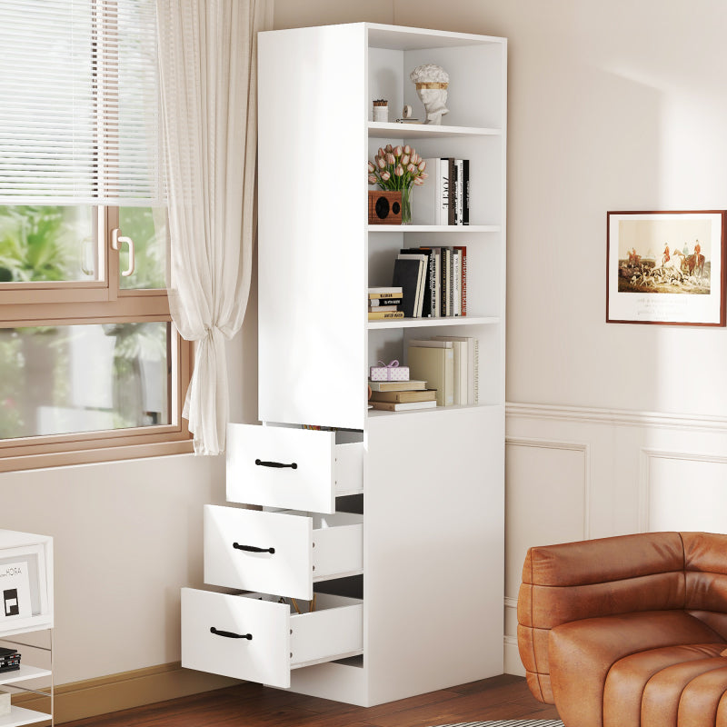 Extra schmales Bücherregal mit seitlichen Schubladen - Verstellbare Böden, links und rechts austauschbar, geeignet für kleine Räume