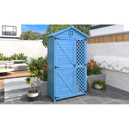 Outdoor Holz Gartenmöbel Aufbewahrungsschuppen, Werkzeughaus für Garten, Terrasse, verblassungsfrei, wetterfest, wartungsfrei, umweltfreundlich, sicher und geschützt, blau