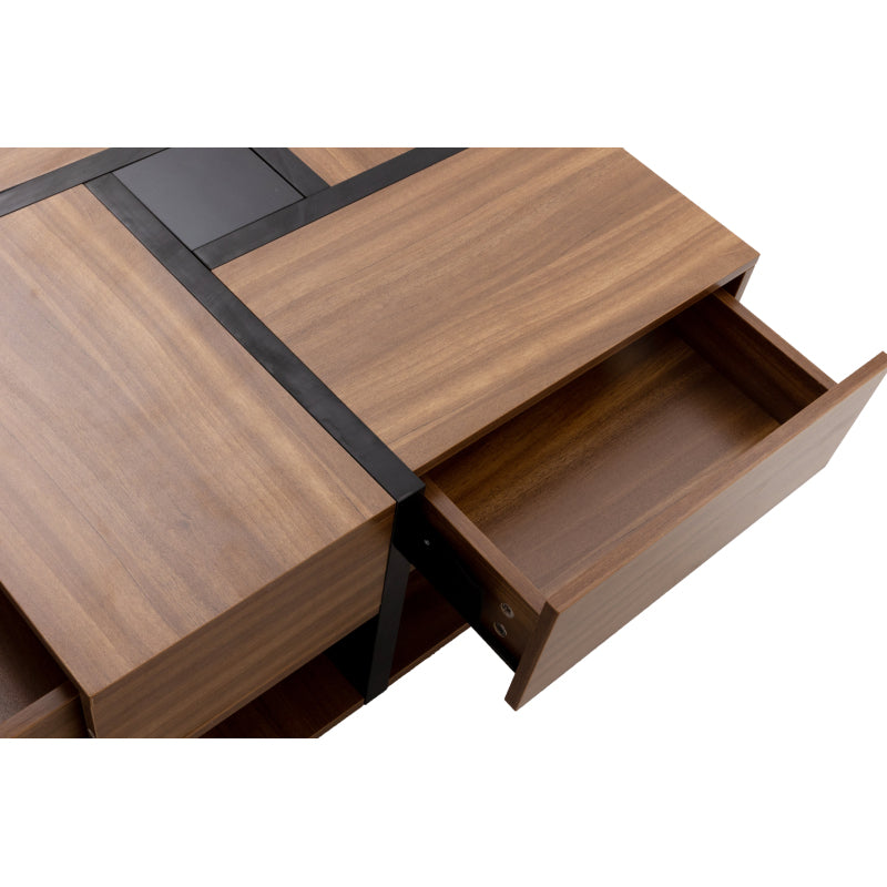 Couchtisch, Tisch mit 4 Schubladen, einzigartige Farbabstimmung und Liniendesign, Stauraum unten. 78*78*36cm