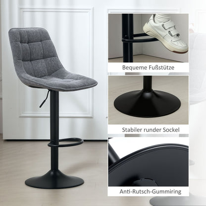 Barhocker 2er-Set, Gepolstert Barstuhl mit Lehne, Höhenverstellbare Küchenstühle mit Fußstütze 360° Drehbar, Dunkelgrau