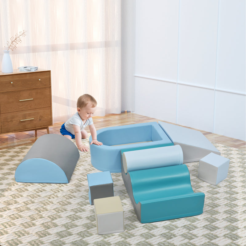 9 TLG Bausteine zum Toben & Klettern. Bausteine für Kinder. Treppen, Rutsche und Bällebad für Kinder für Vorschulkinder und Babys, weiche Bausteine, bunt. Ohne Kugel.