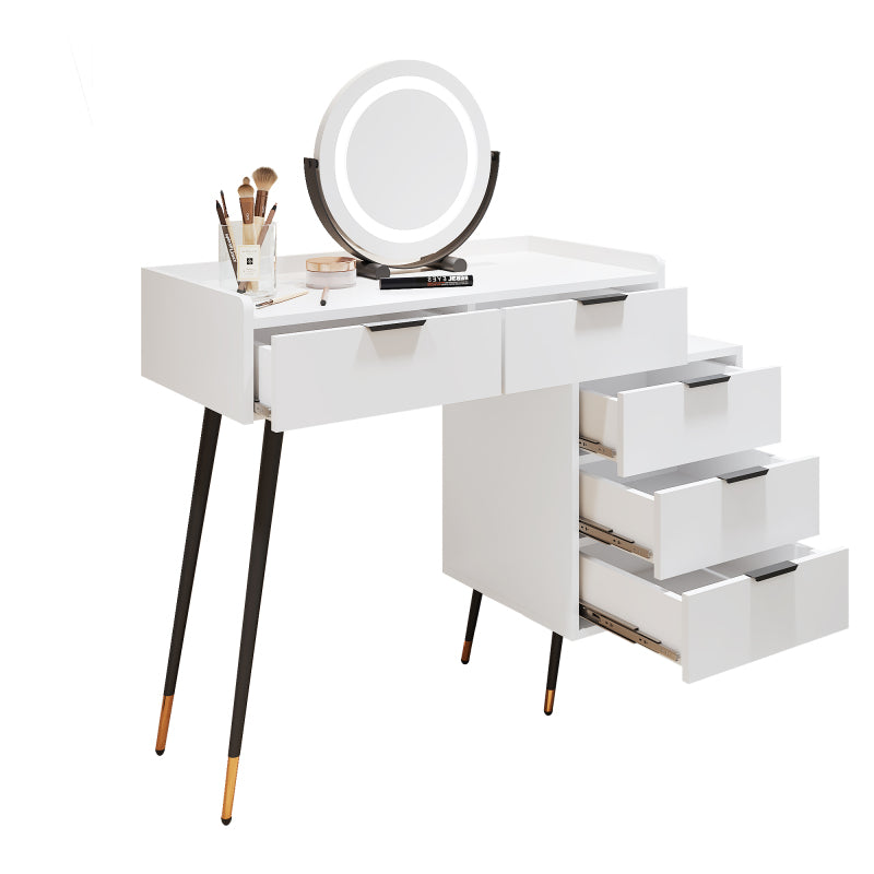 Weißer Schminktisch(Ohne Stühle), Enthält ausziehbare Seitenschränke, mit Spiegel einstellbare Helligkeit, mit 5 Schubladen, Großer Frisierkommode Schlafzimmermöbel Vanity, Weiß