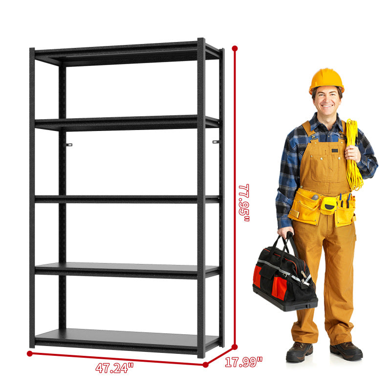 H198cm Schwerlastregal 5 Ebenen – Metall Lagerregal 650kg Tragkraft, Höhenverstellbares Industrieregal für Garage, Keller & Werkstatt, Schwarz, H198cm × B120cm × T45.7cm