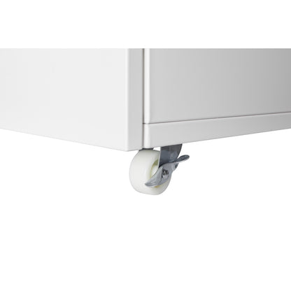 Metal Printer Stand with Storage Mobile Printer Tables for Small Spaces with Door Adjustable Shelf File Cabinet on Wheels for Home Office (White)