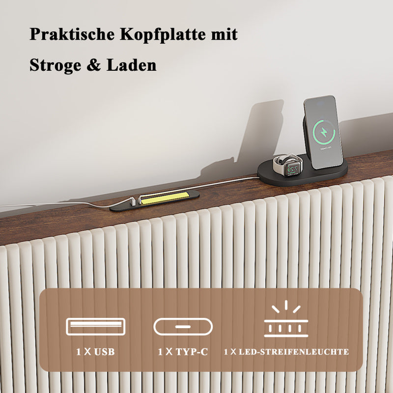 Bettrahmen gepolstertes Plattformbett mit Stoffköpfchen, Flügelkantendesign/Nicht-Rutscht- und Rauchfreien/Metalllatten/No BoxSpre 160*200