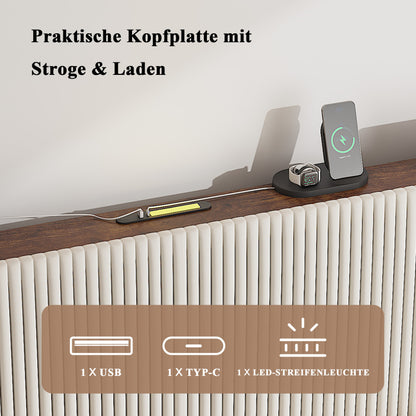 Bettrahmen gepolstertes Plattformbett mit Stoffköpfchen, Flügelkantendesign/Nicht-Rutscht- und Rauchfreien/Metalllatten/No BoxSpre 160*200