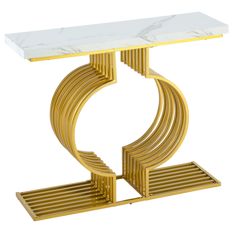100*35*80cm moderner schlichter weißer Hochglanz-Couchtisch, kleiner Beistelltisch für das Wohnzimmer, Konsolentisch, goldener Fuß, zwei Aufstellmöglichkeiten