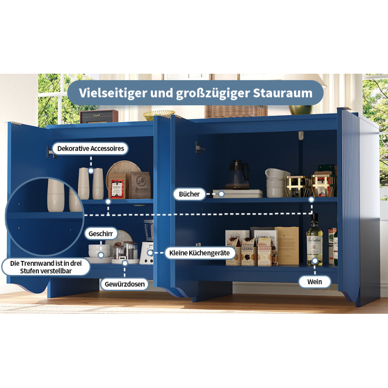 Sideboard(140×40×85cm), buffetschrank, cabinets, Esszimmer Wohnzimmer Aufbewahrungsschränke, Gemusterte Schränke, Freistehende Schränke, Küchenmöbel,Wellenmuster-Design, Blau