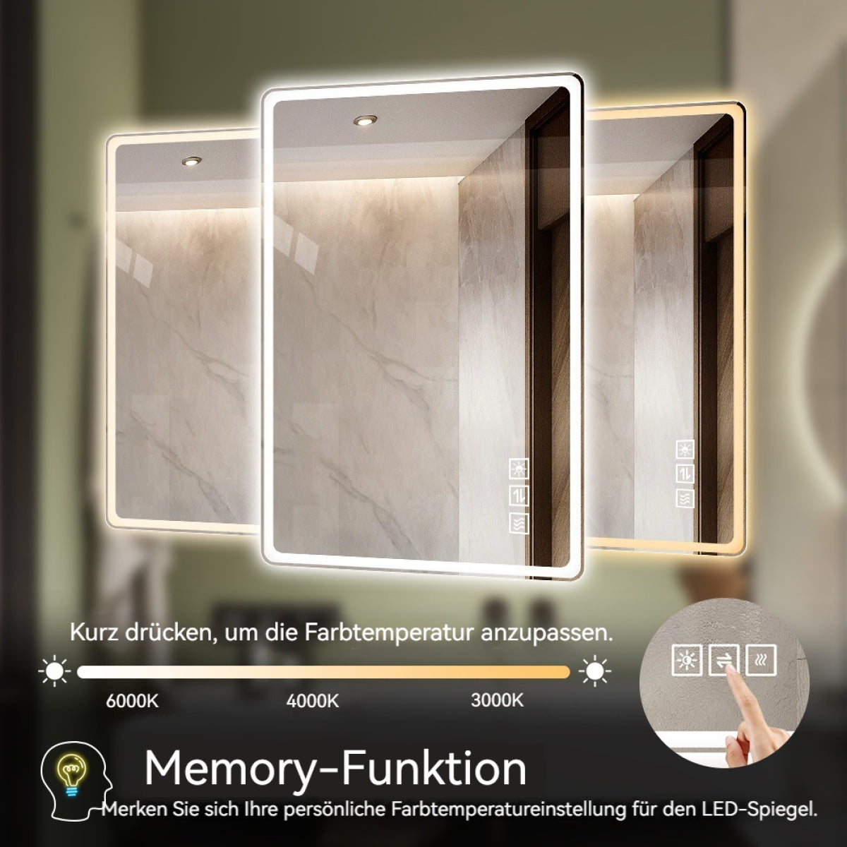 LED Badezimmerspiegel 60×100 cm – rahmenlos, dimmbar, Anti-Beschlag, energiesparend, Sicherheitsglas, Wandspiegel mit Beleuchtung