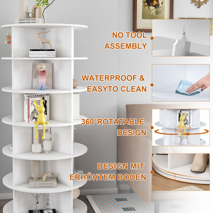 Drehbares Schuhregal 6 Etagen, 360°, Platzsparend, 24 Paar, Weiß, 138,5 cm