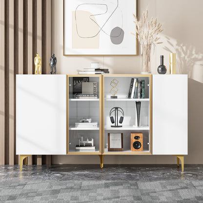 Elegantes 4-Tür Sideboard, Modernes Design, Grifflos, Viel Stauraum, Weiß
