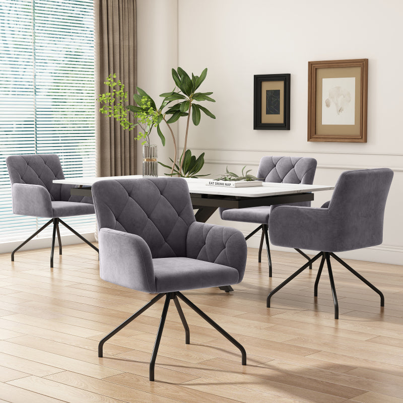 2er Set Esszimmerstühle mit Rautenmuster, Gepolsterter Sessel mit 4 Metallbeinen, Samt, grau