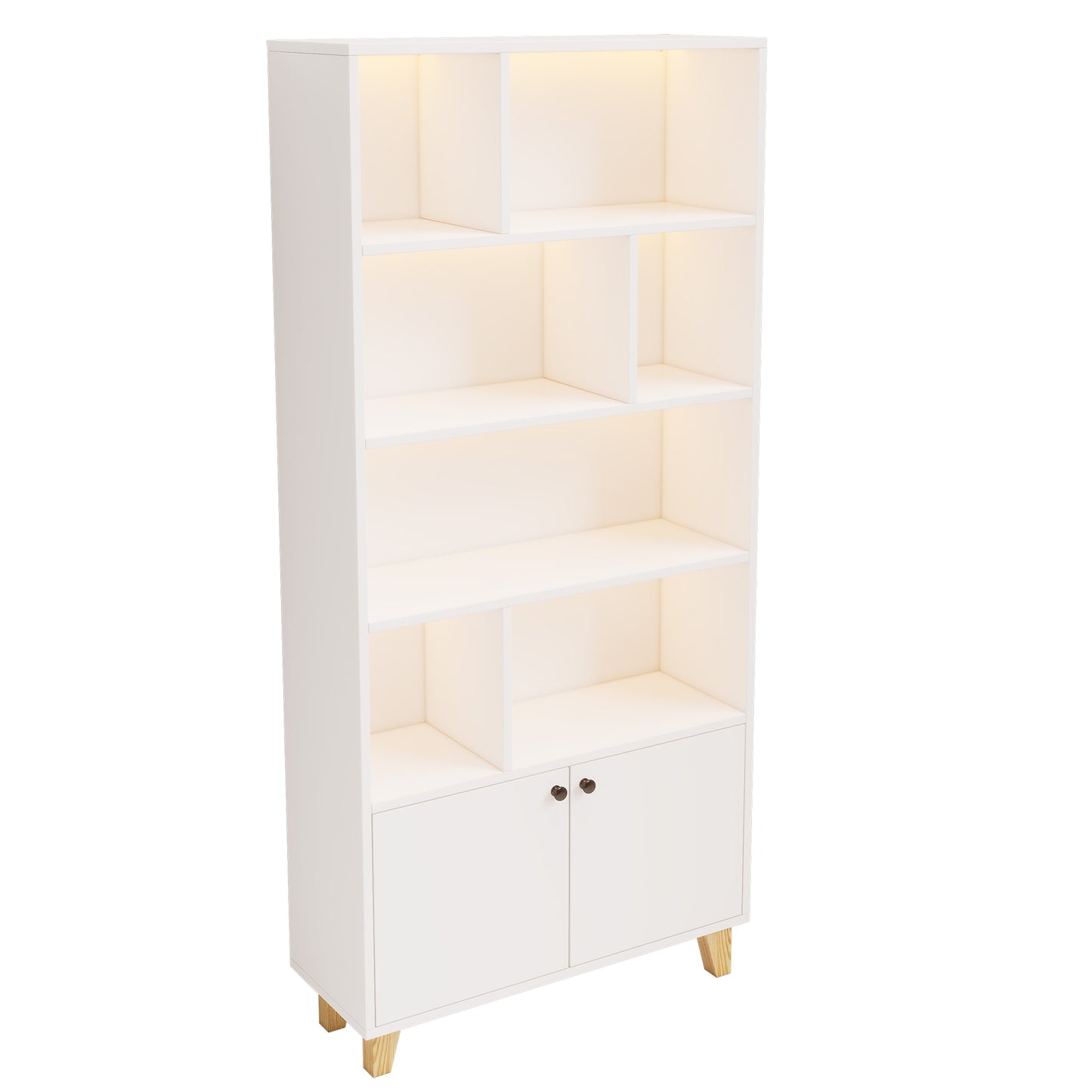 Bücherregal, LED-Farbwechsel-Ambientelicht, Fernbedienung, einfache Form,weiß