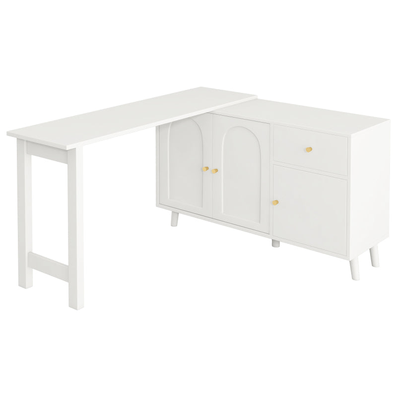 Multifunktionaler 2 in 1 Schreibtisch und Sideboard – 360° drehbar, 3 Türen 1 Schublade, Eckschreibtisch, Frisiertisch, Schreibtisch,Sideboard