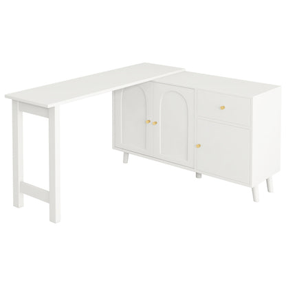 Multifunktionaler 2 in 1 Schreibtisch und Sideboard – 360° drehbar, 3 Türen 1 Schublade, Eckschreibtisch, Frisiertisch, Schreibtisch,Sideboard