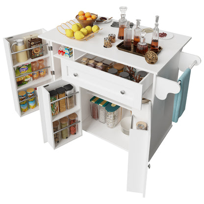 Küchenwagen, herausnehmbarer Speisewagen mit klappbarer Tischplatte, Schranktür mit Snack-Regal, verstellbare Trennwände, 1 Schublade, 4 Räder (2 feststellbar), weiß (105,5*40-60*83cm)
