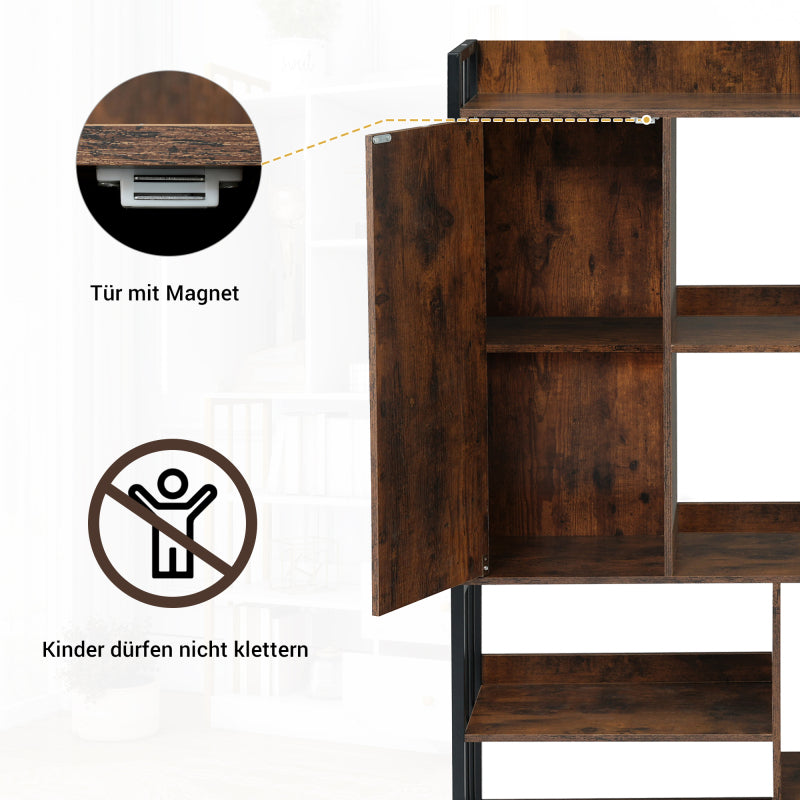 Bücherregal, 6 Regal Bücherregal mit mit Türen und  Schubladen industrielle Bücherregal, Stahlregal, antik braun