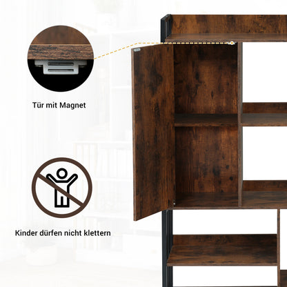 Bücherregal, 6 Regal Bücherregal mit mit Türen und  Schubladen industrielle Bücherregal, Stahlregal, antik braun