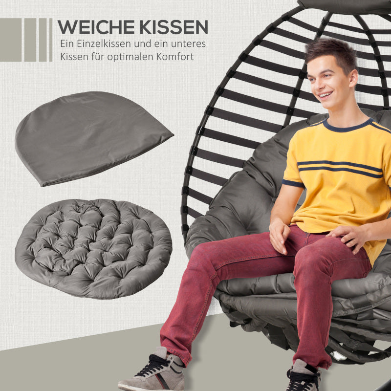 Hängesessel Hängekorb mit Gestell für 1 Person, faltbare Hängeschaukel mit Kissen, Stahl, 126x118x172cm für Garten & Balkon