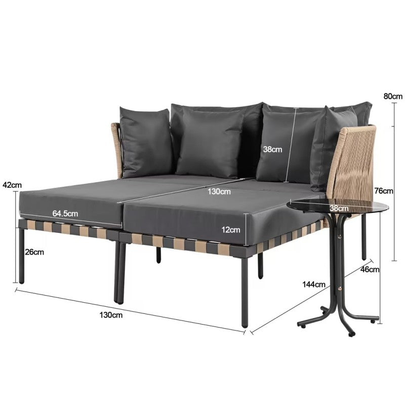 Gartensofa, Outdoor Loungesessel, Abnehmbarer und Modularer Garten Loungesessel, Balkonmöbel-Set, Loungemöbel, Terrassenmöbel mit 4 Kissen, Couchtisch mit Abnehmbaren und Waschbaren Kissen, Grau